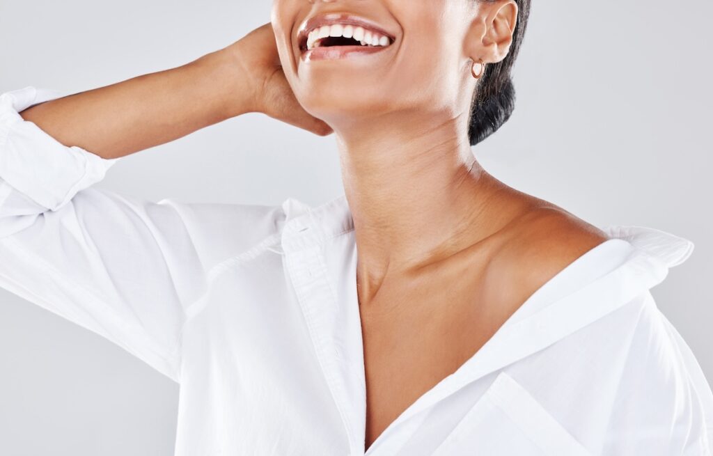 woman with defined neckline