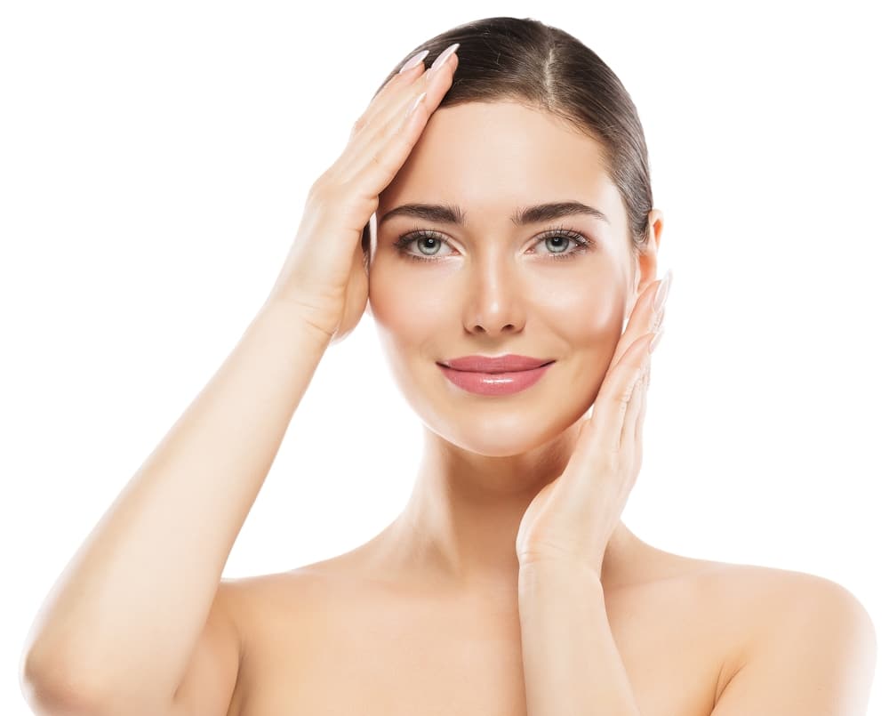 Woman with smooth forehead and reduced facial wrinkles